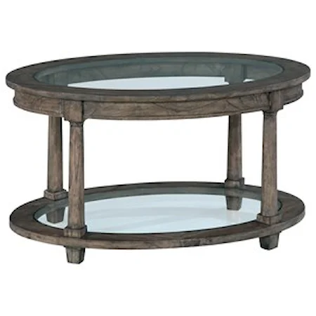 Oval Coffee Table with Glass Top and Shelf